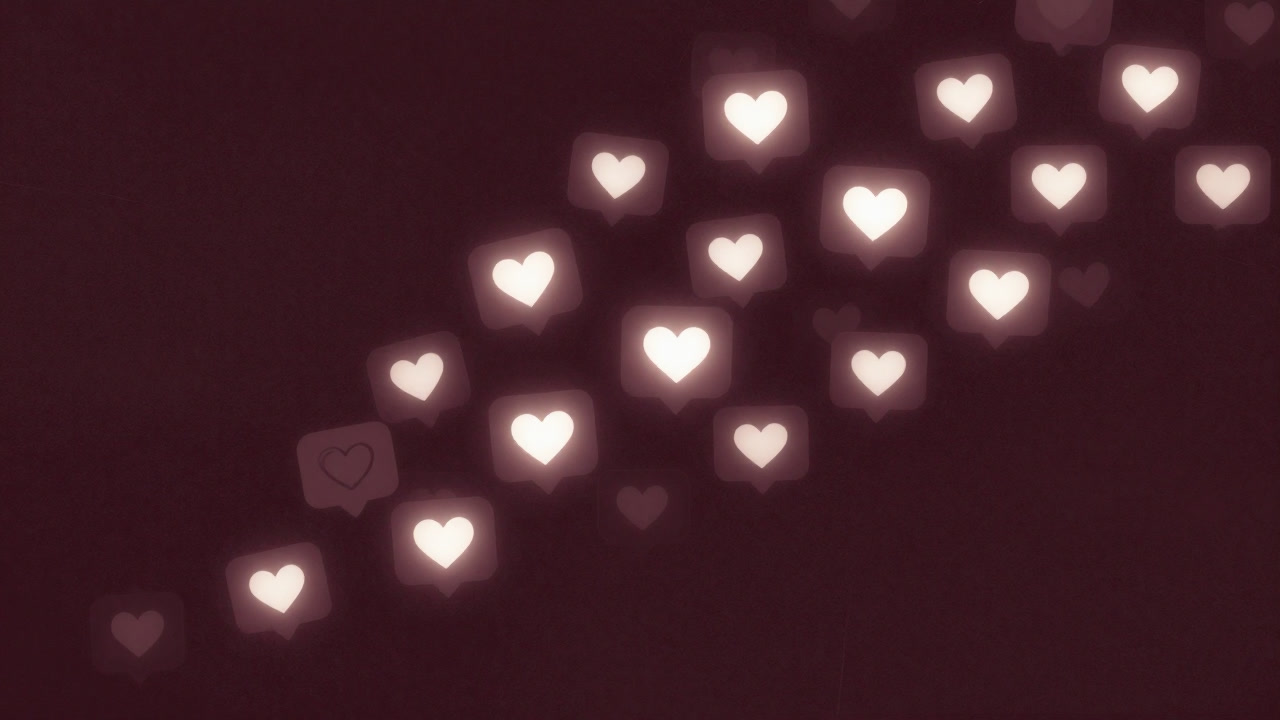 CG illustration of countless small hearts flying around a social media comment section