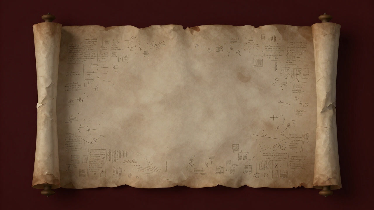 Illustration of an ancient parchment filled with countless tiny handwritten annotations dancing across it.