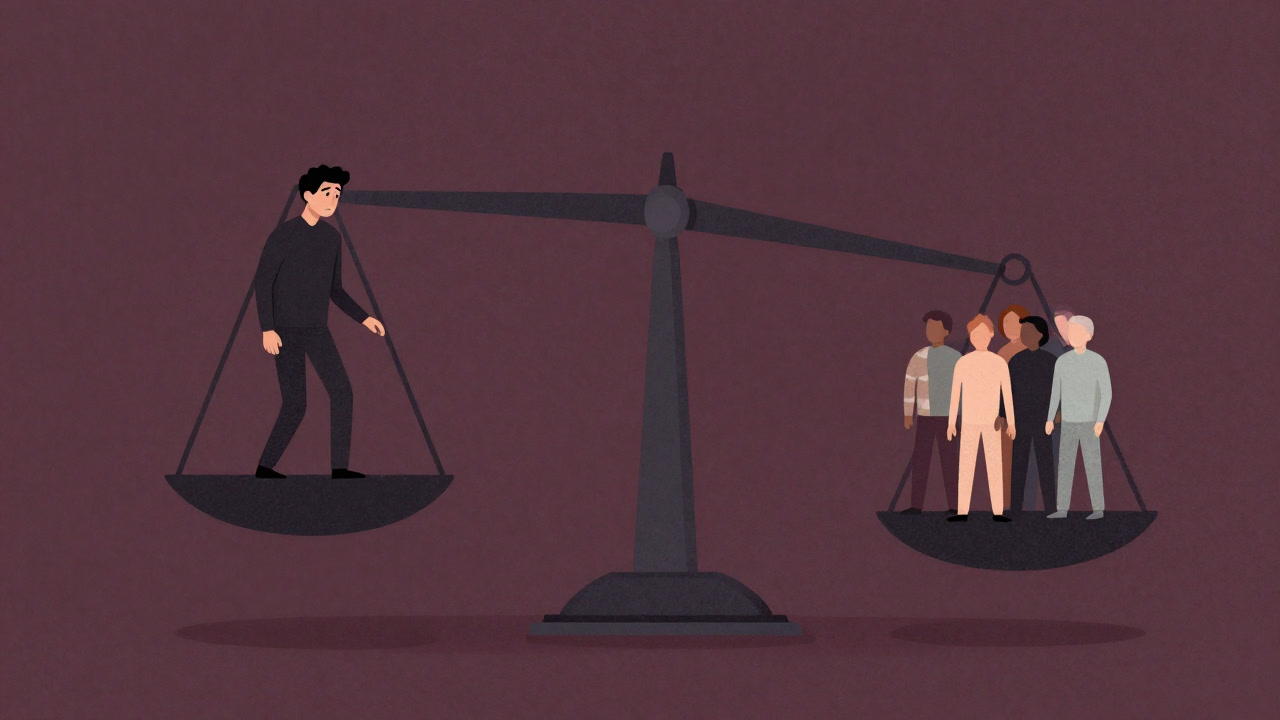 An illustration symbolizing the mind tipping as it weighs oneself against others on a scale