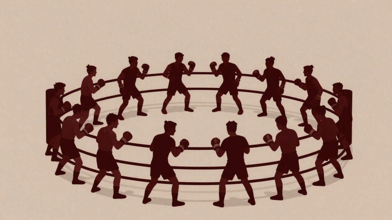 Image of people in a ring arguing as if in a battle royale