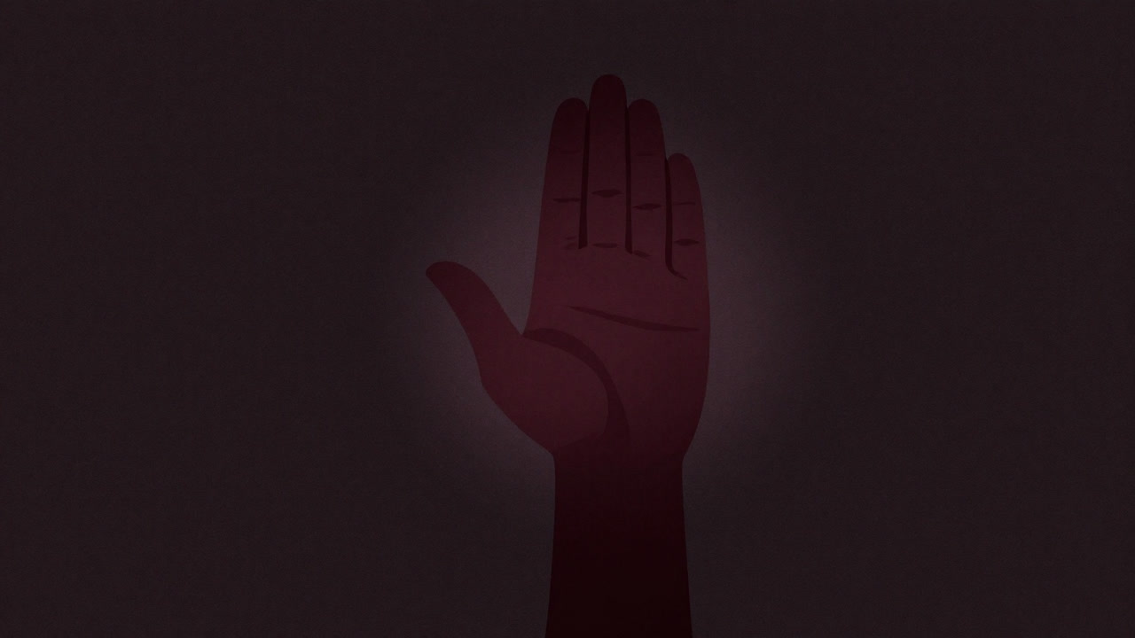 Illustration of a silhouetted hand making a consent gesture emerging like a shadow.