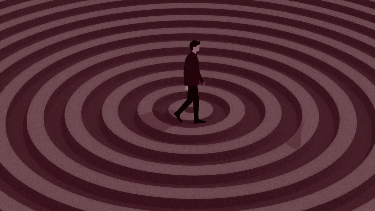 Illustration of a person spiraling endlessly on a repetitive track