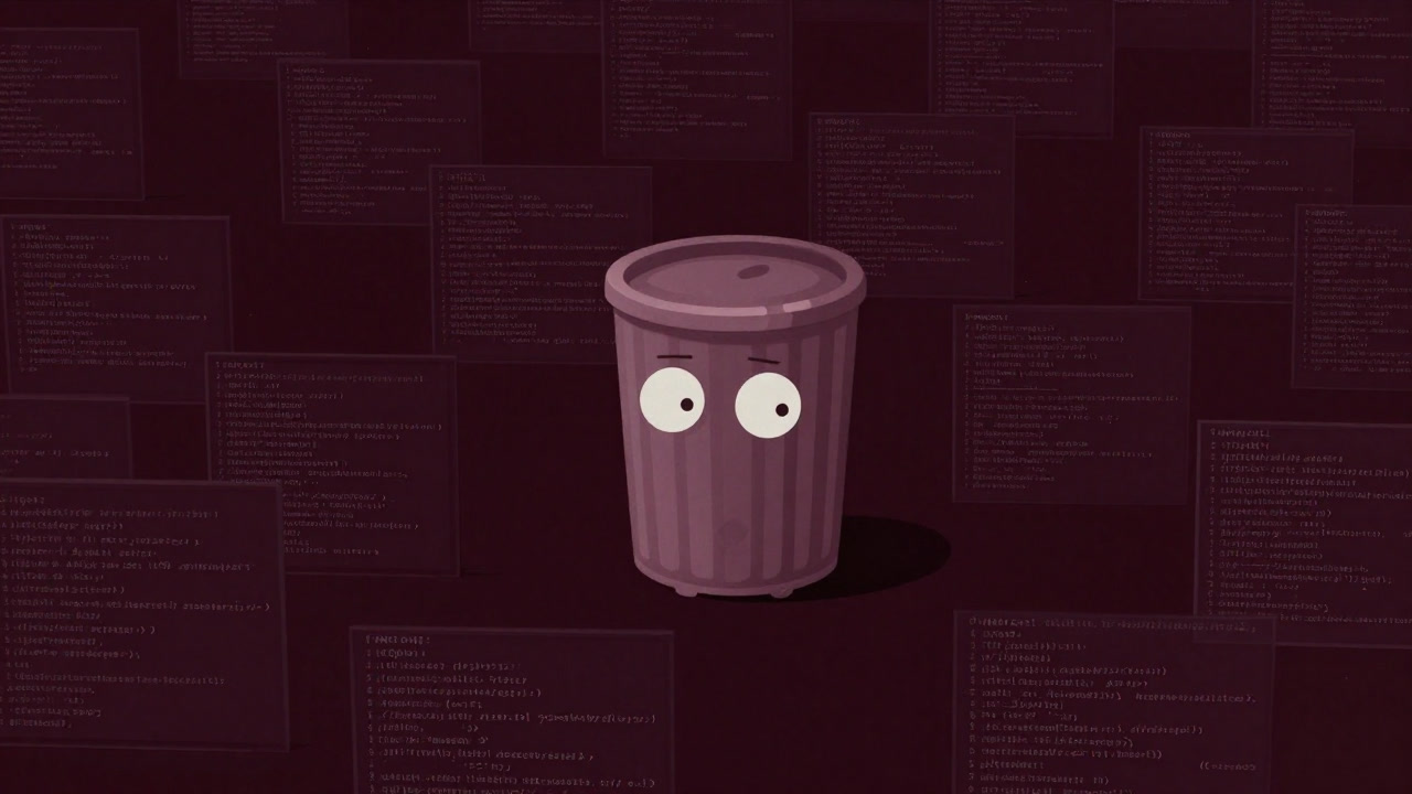 Illustration of a container standing bewildered before a sea of rippling config files