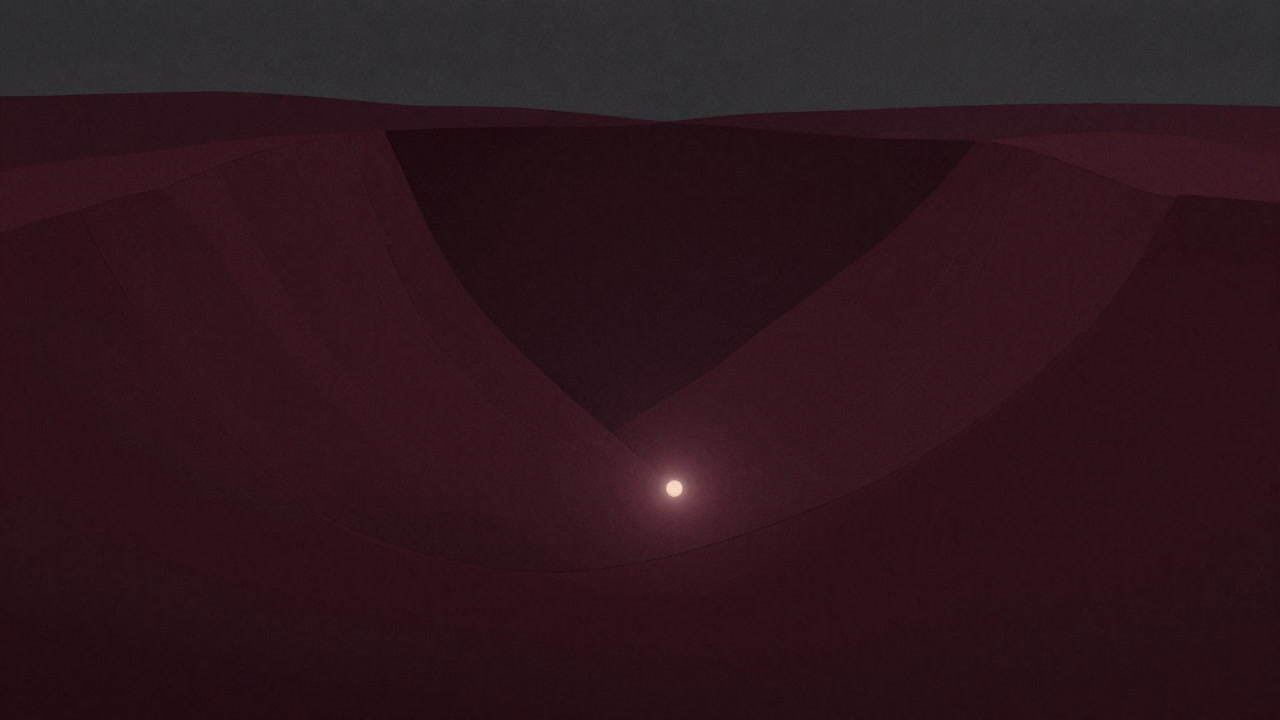 Image of a smooth convex function valley with a single point (optimum) bathed in light