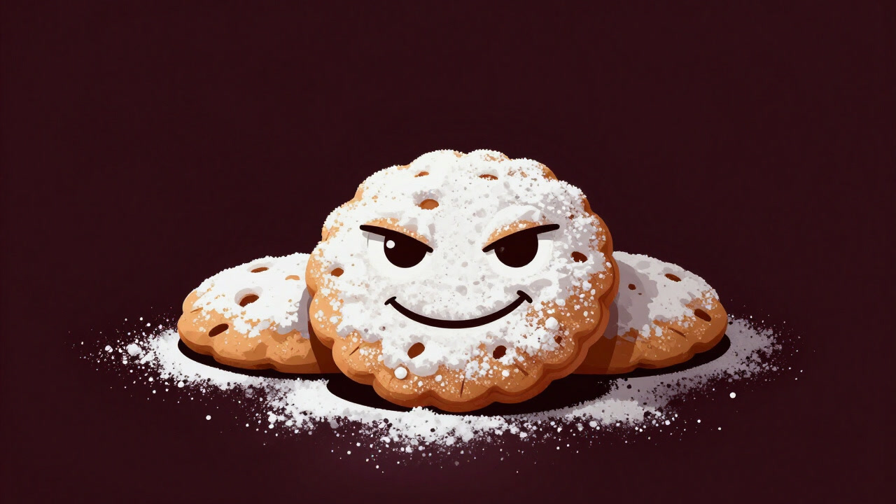 Illustration of sugar-dusted cookies casting tempting glances