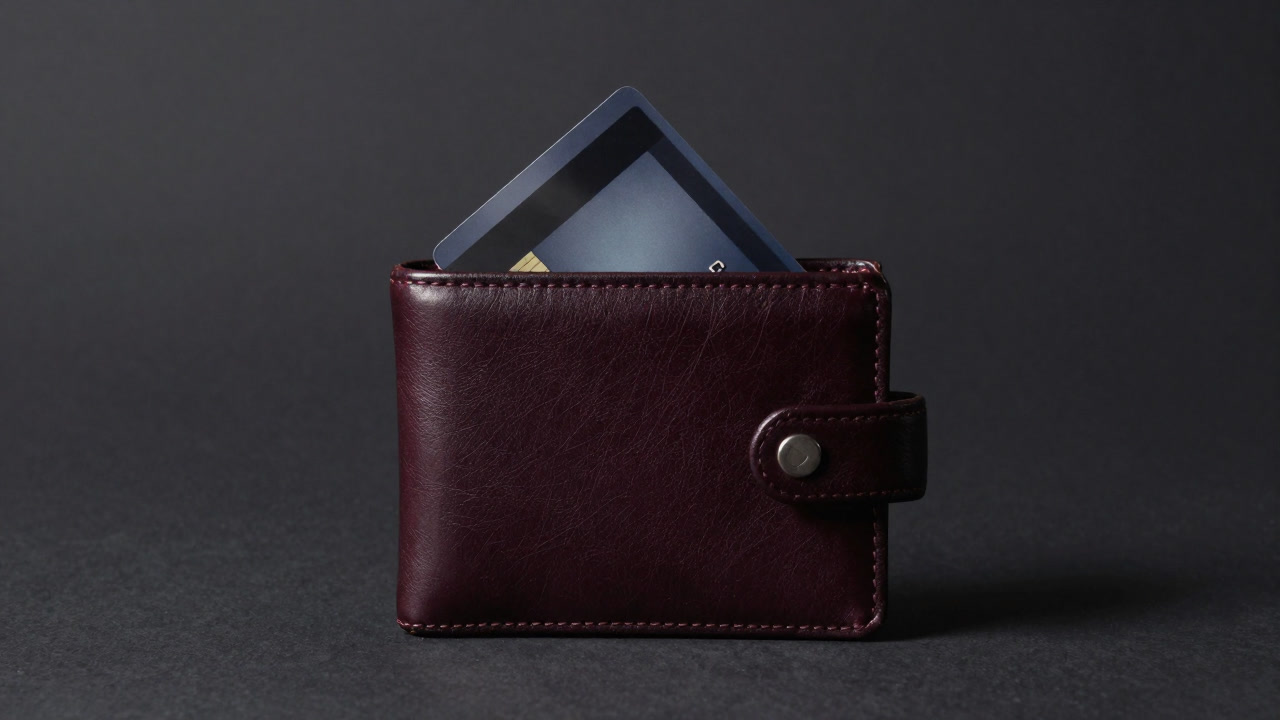 光沢のあるプラスチック製の板が暗い財布から覗く写真