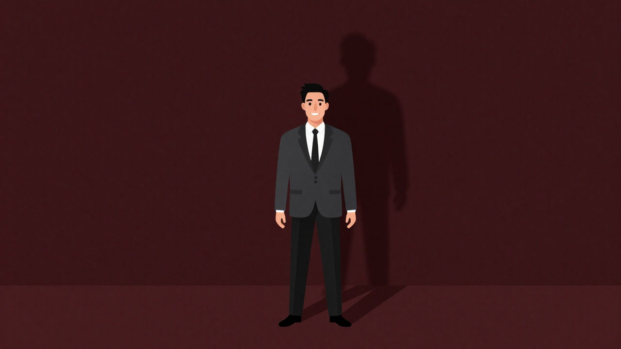 Illustration of a company smiling on a grand stage while a guarantor stands in the shadows behind.