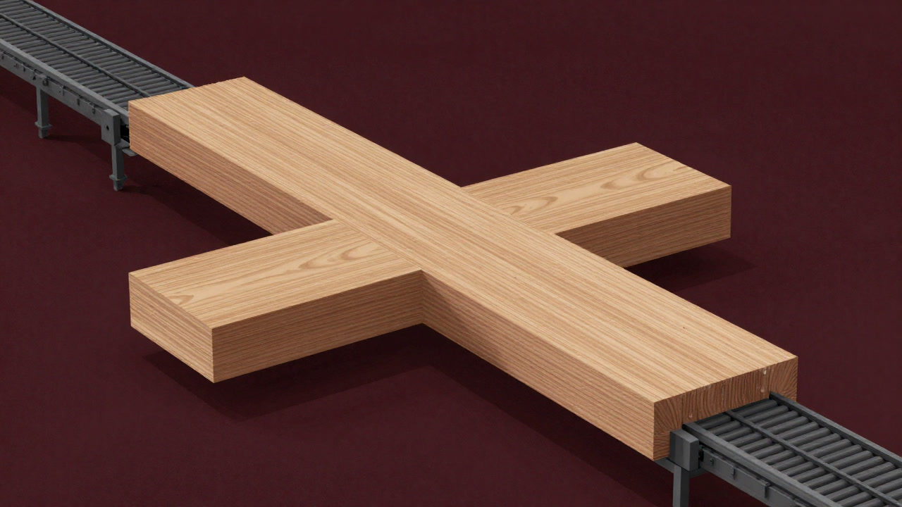 Cross-laminated timber panels moving along a factory line