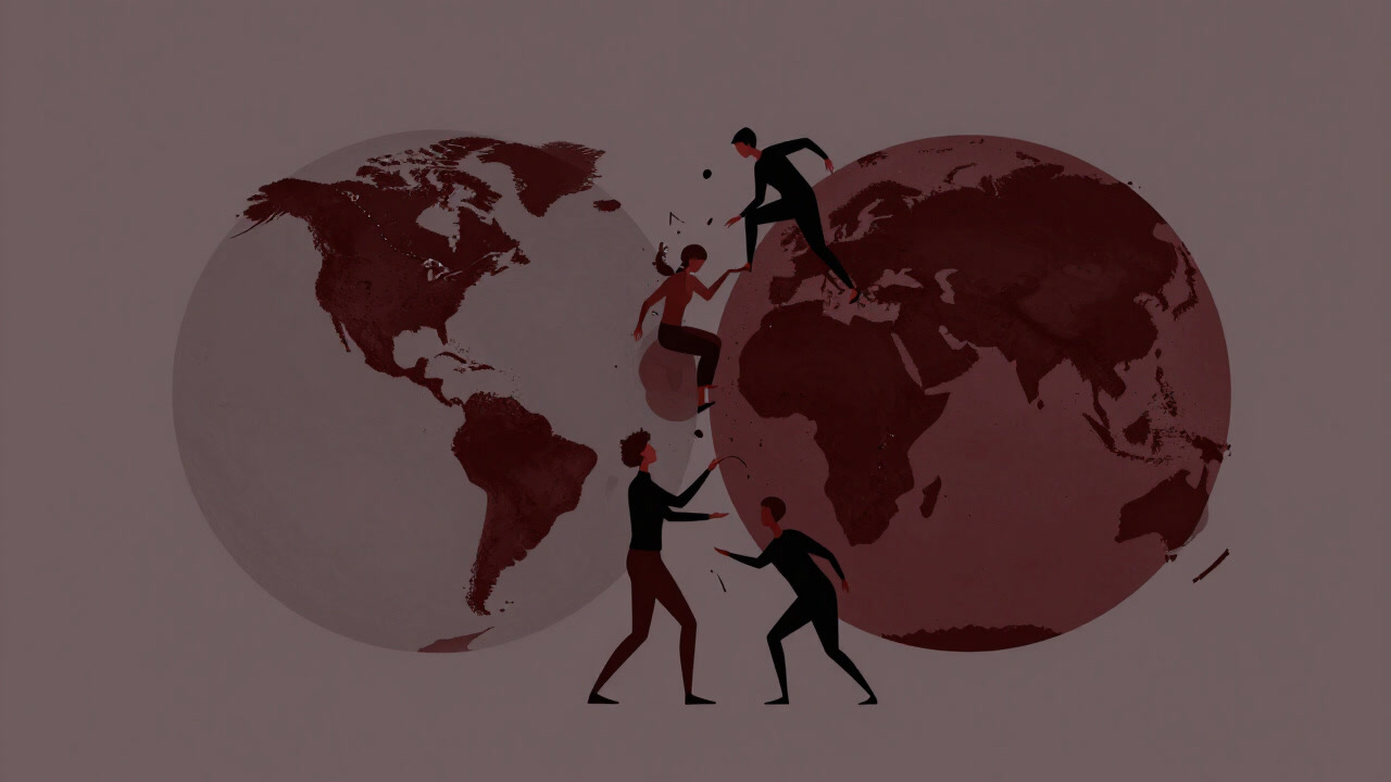 Chaotic illustration of two distinct fictional worlds colliding and characters blending.