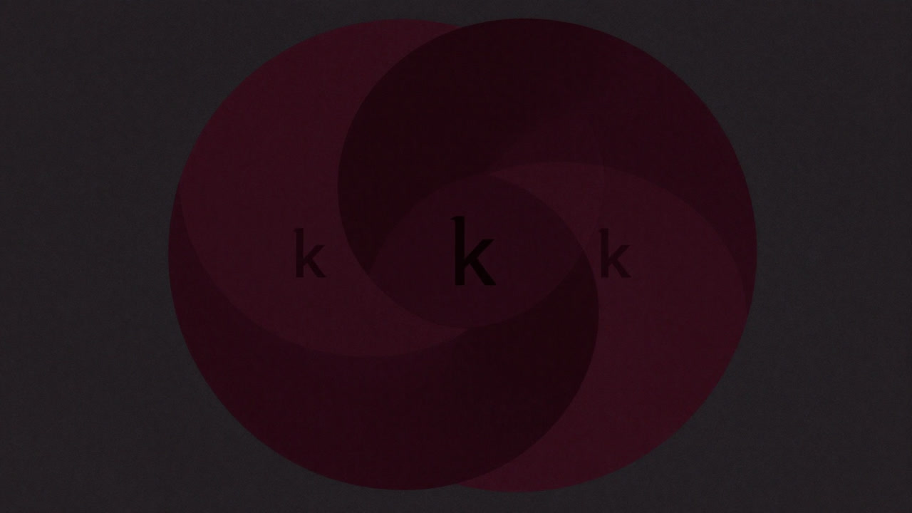 Abstract illustration of overlapping Venn diagrams etched with the letter 'k'
