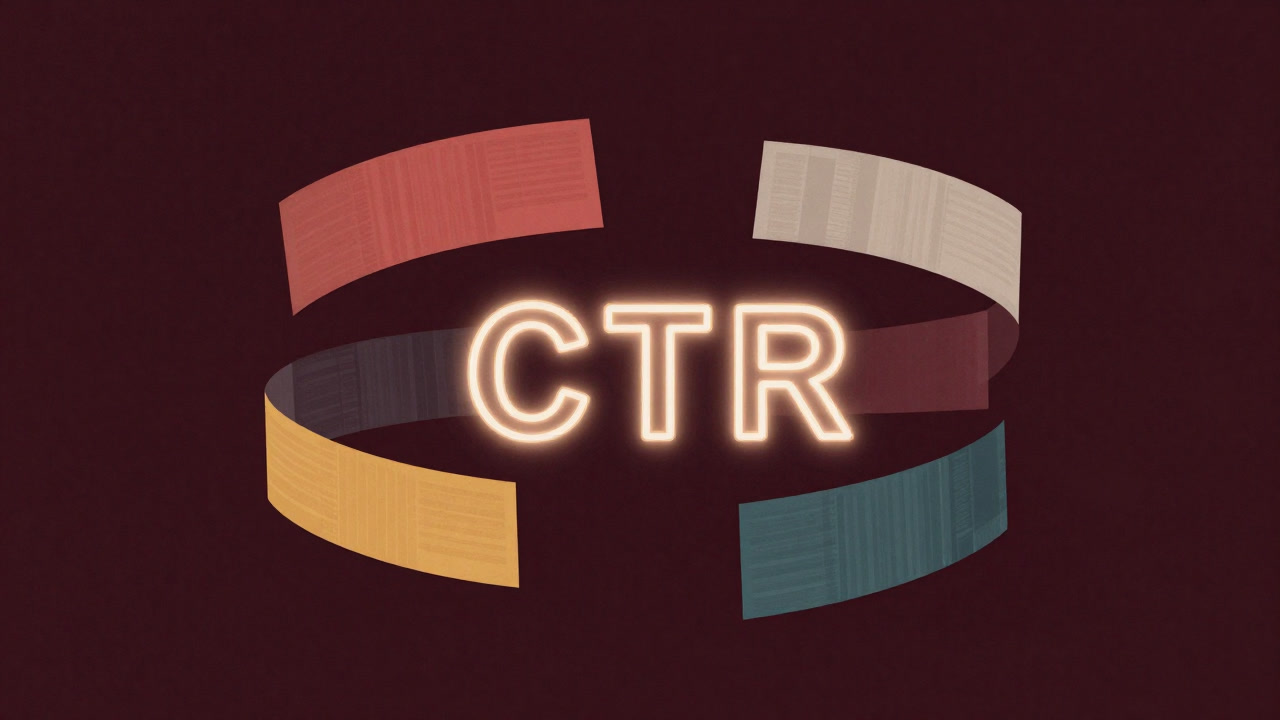 An array of ad banners swirling around with the letters 'CTR' glowing hollowly in the center