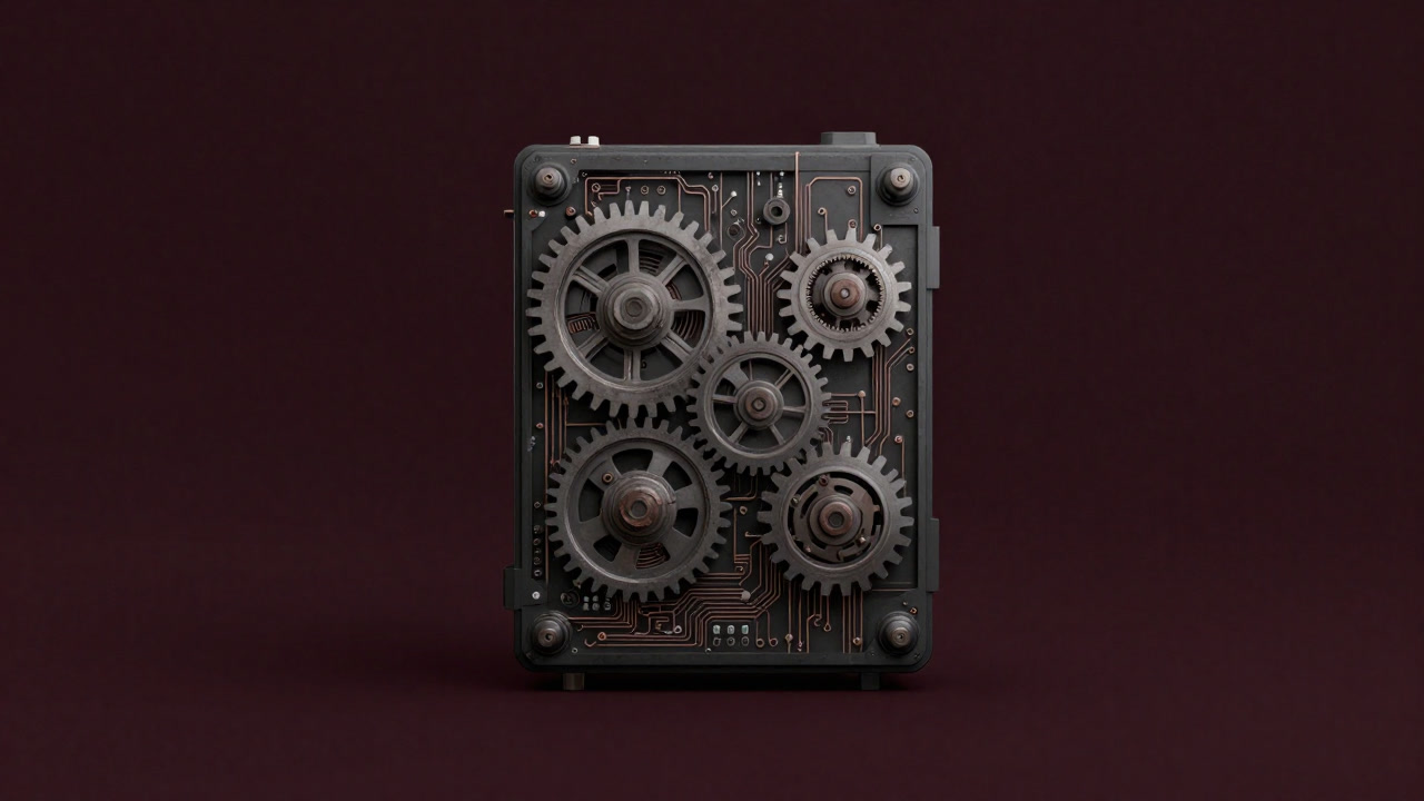 Image of a CPS device with gears and circuits intertwined, writhing as if alive