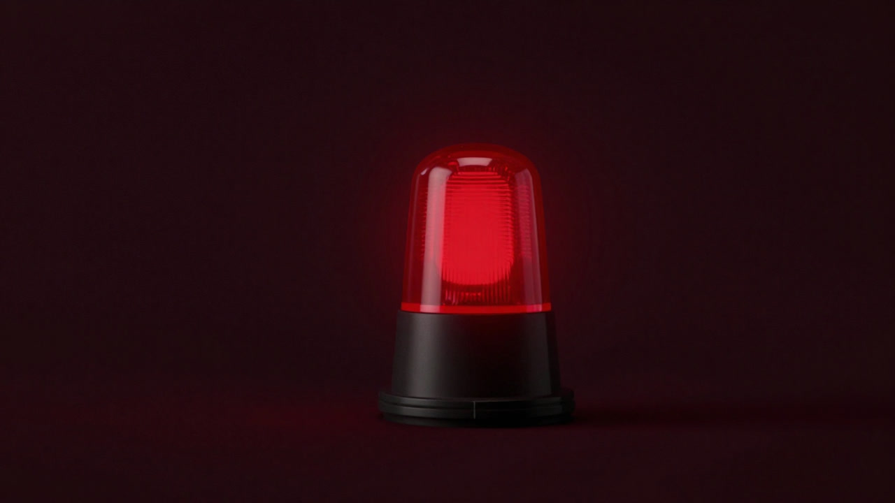 Image of a red warning light blinking in darkness as a prelude to cyber attack