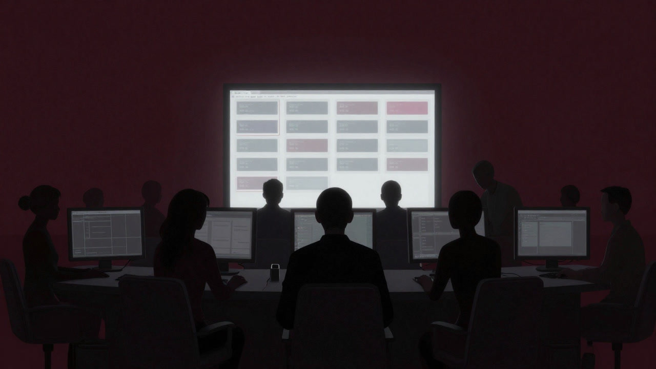 Illustration of shadowy traders gathering in a dark trading room, secretly executing trades.