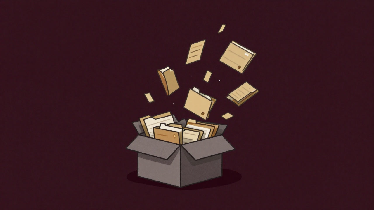 Illustration of files stuffed into a small box, dramatically expanding upon decompression