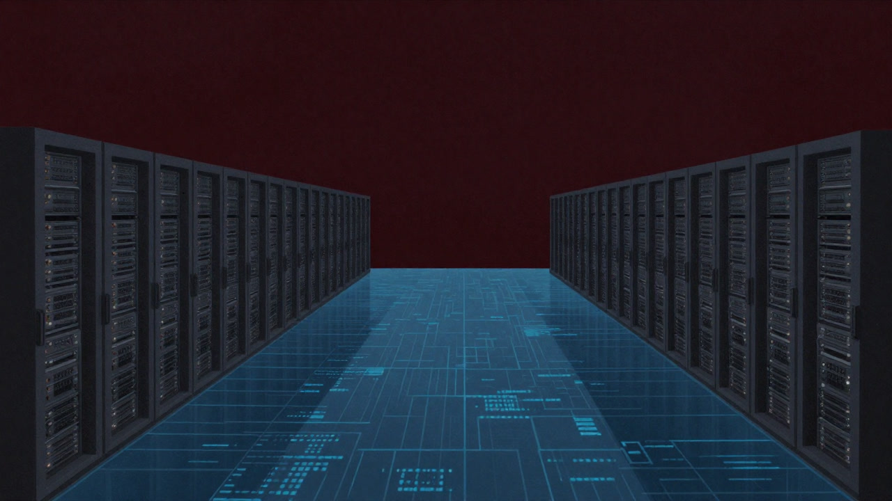 Image of a vast storage pool resembling a lake spreading in a dark server room