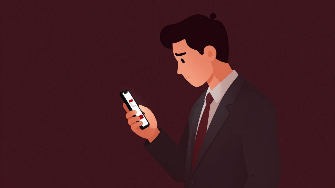Illustration of a business person looking despairing at a smartphone screen showing remaining data in a red warning bar