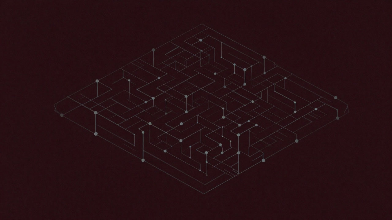 Image of interwoven nodes and edges emerging from darkness