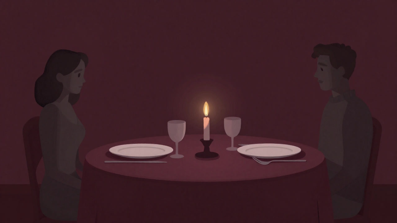 Image of a romantic table setting with a course meal and candles