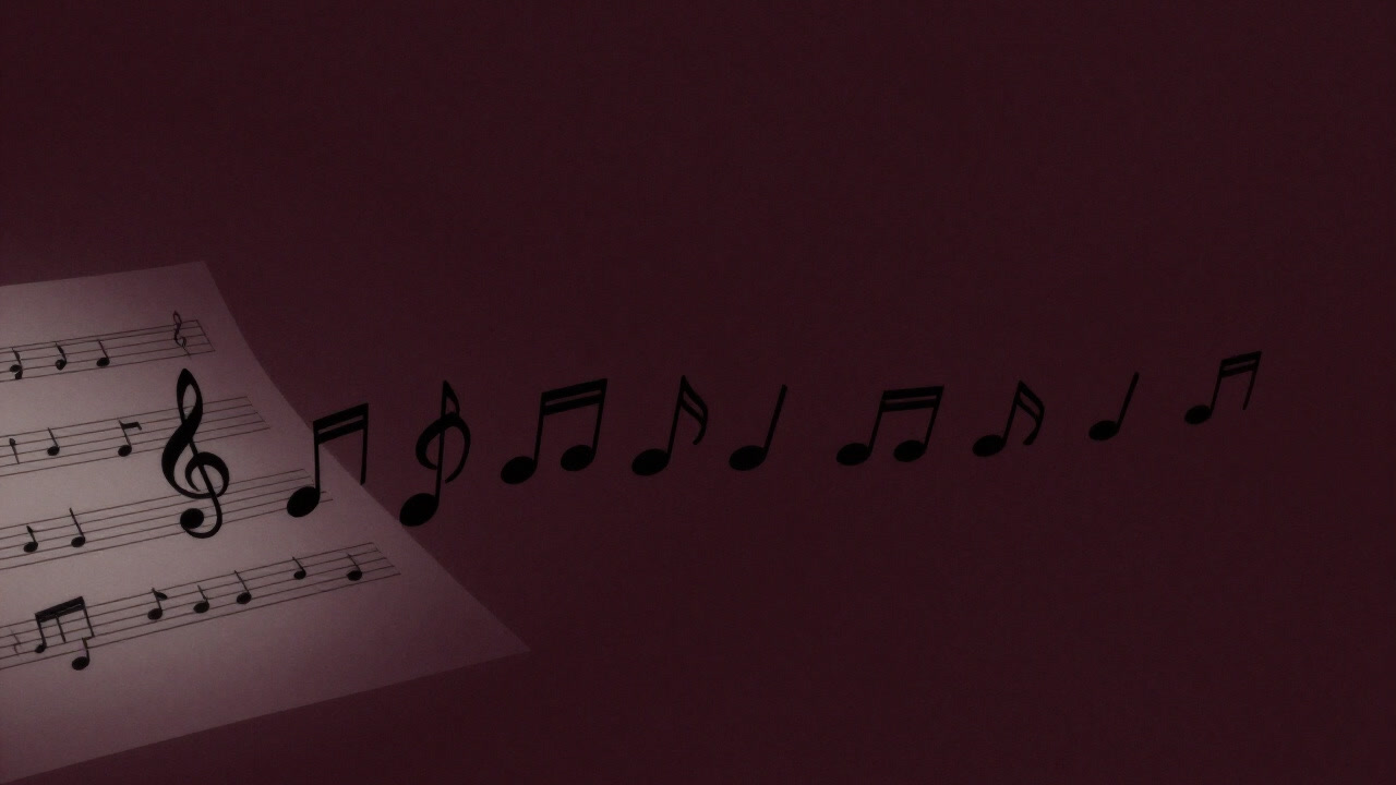 Sheet music being engulfed by a wave of fading volume in a dark setting