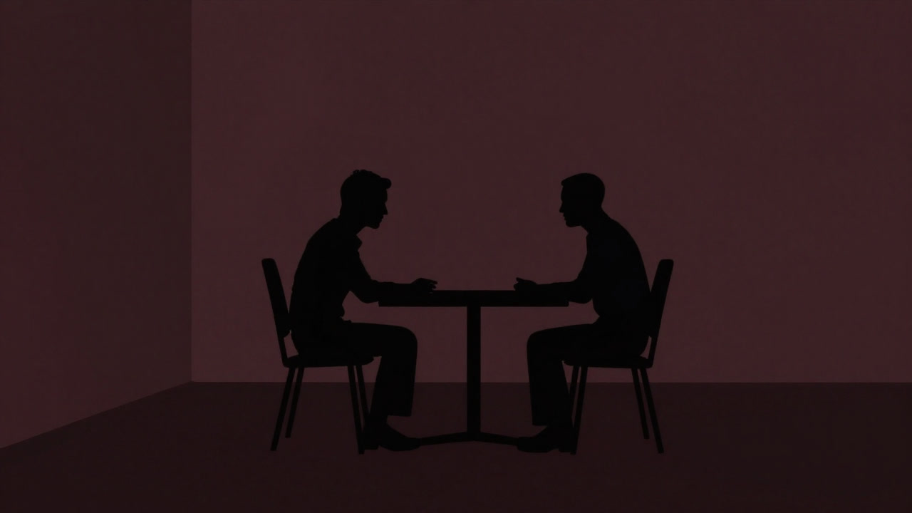 Silhouette of two people facing each other in a dim room, talking endlessly.