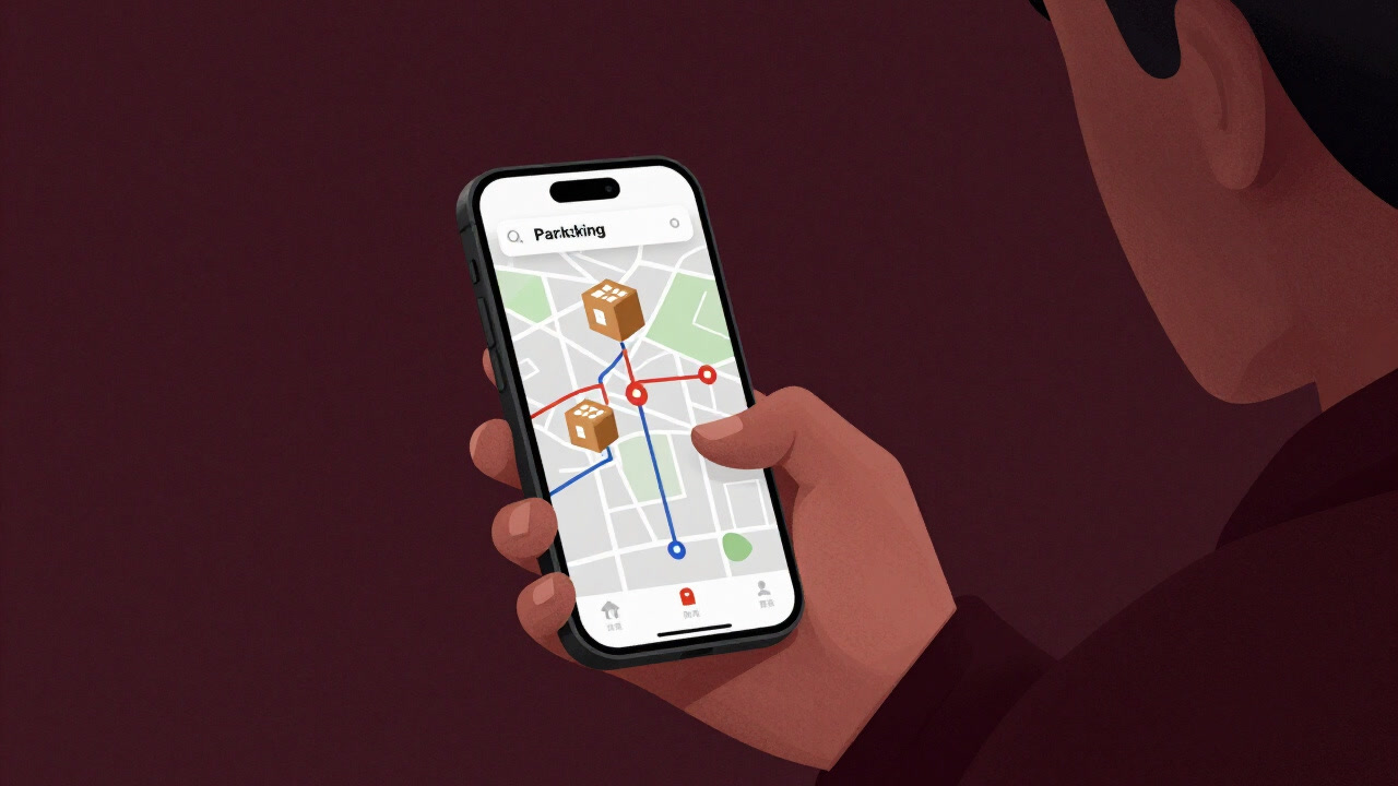 Illustration of a figure intently staring at a package tracking screen on a smartphone.