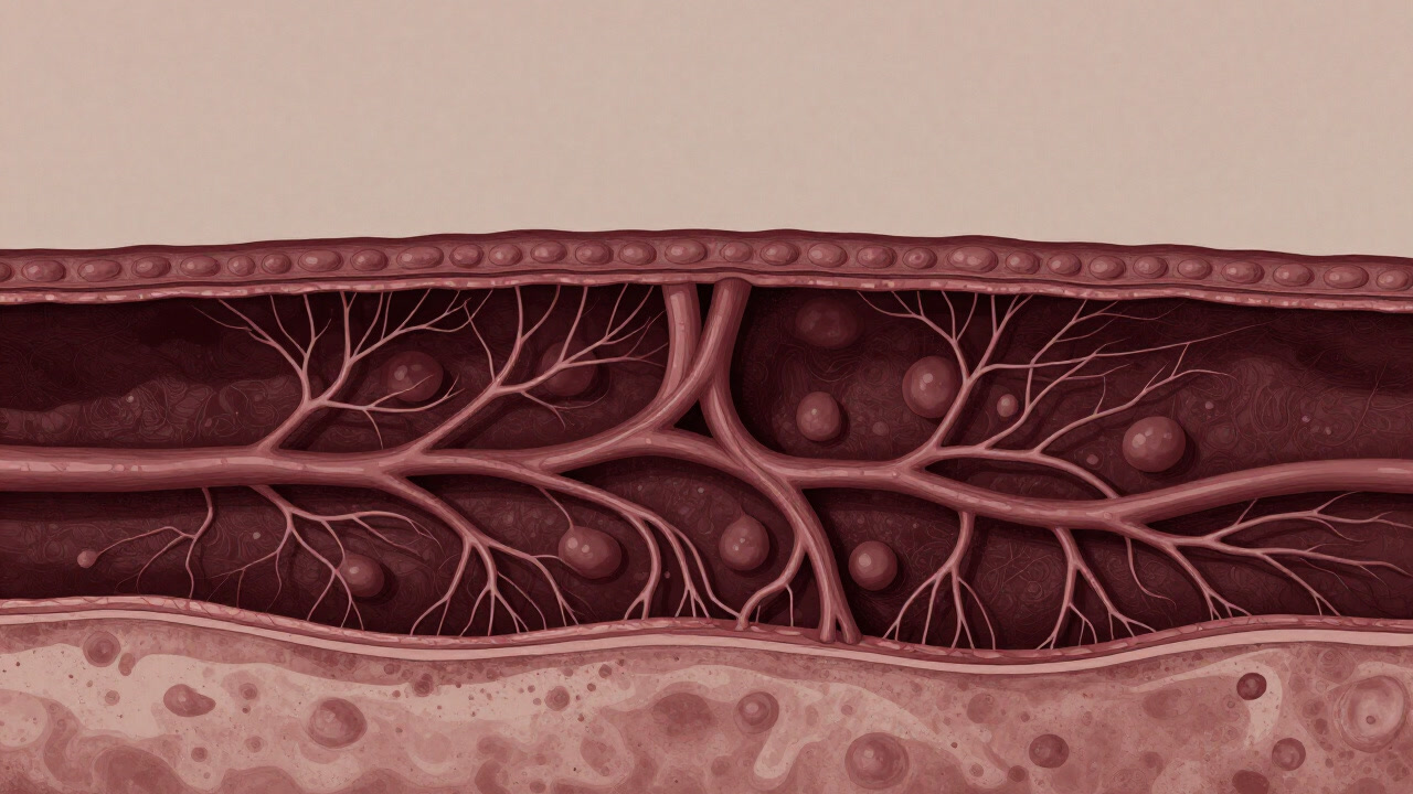 真皮層が煮えたぎる血管と神経の迷路のように描かれたイラスト