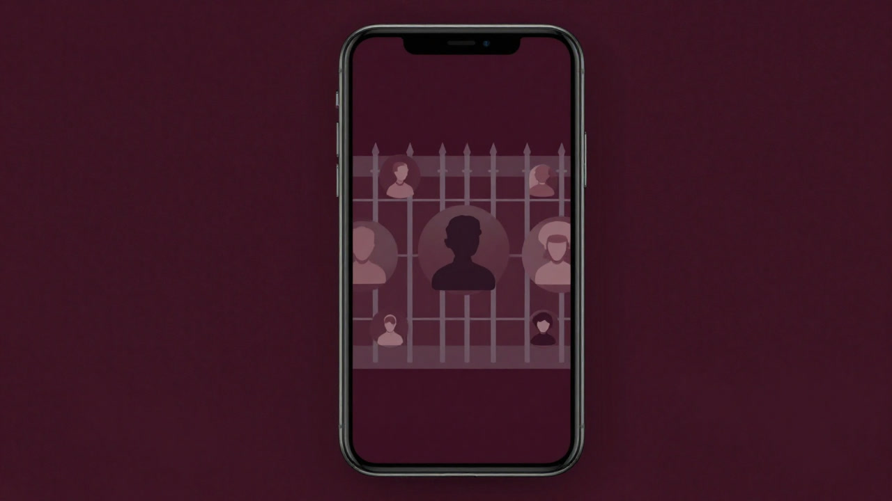スマートフォンの画面上に引かれた目に見えないフェンスのイラスト