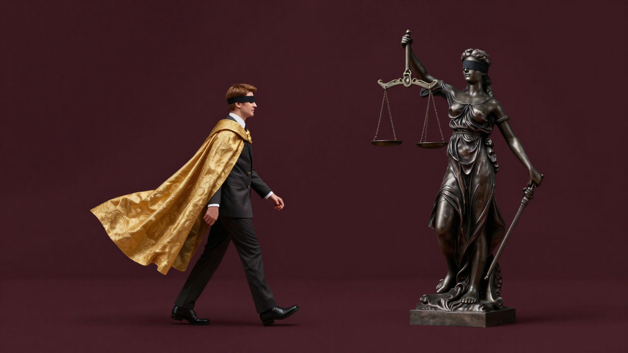 法の網をすり抜ける金色のマントを羽織った外交官。知られざる特権の象徴だが、その影には失望する被害者が息を潜めている。