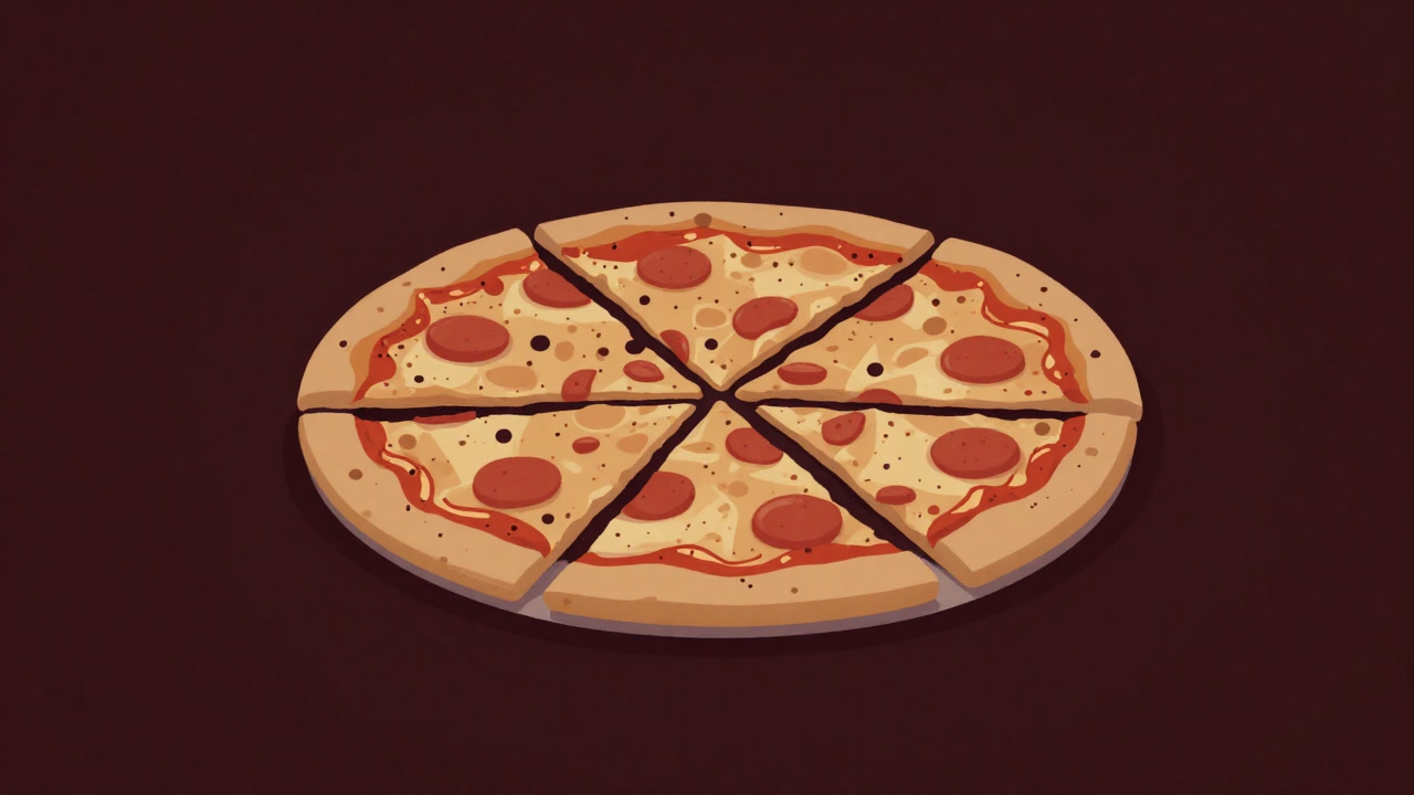 Illustration of a huge pizza being cut into countless tiny slices, with no one remembering the full pie by the end.