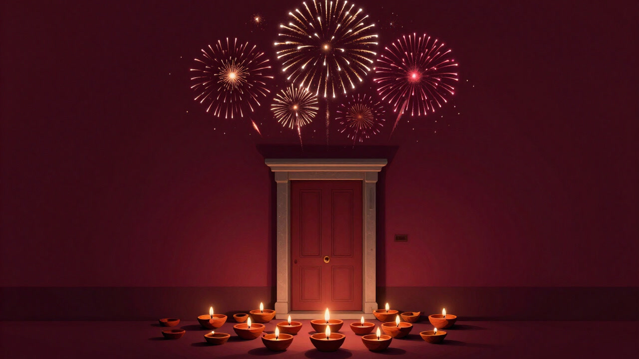 Front entrance overwhelmed by countless lamps and fireworks, stealing the occupant's peace