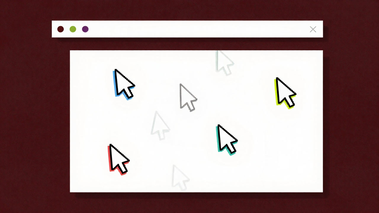 Illustration of a chaotic document with multiple cursors dancing across it