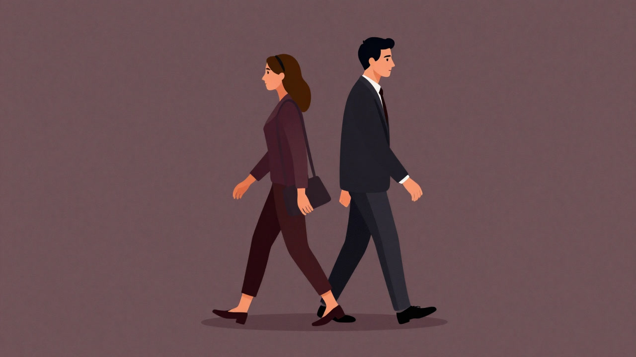 Two couples walking side by side holding hands, with expressions filled with awkwardness and anticipation