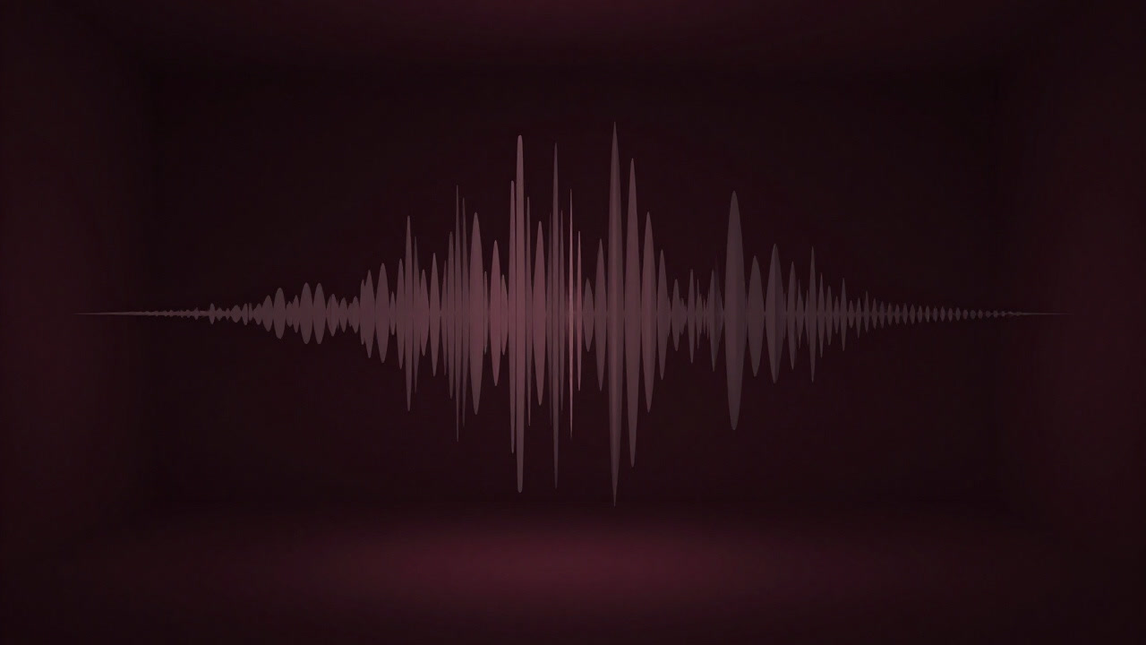 Abstract art visualizing analog-like sound waves gently pulsating under ambient light in a dark room