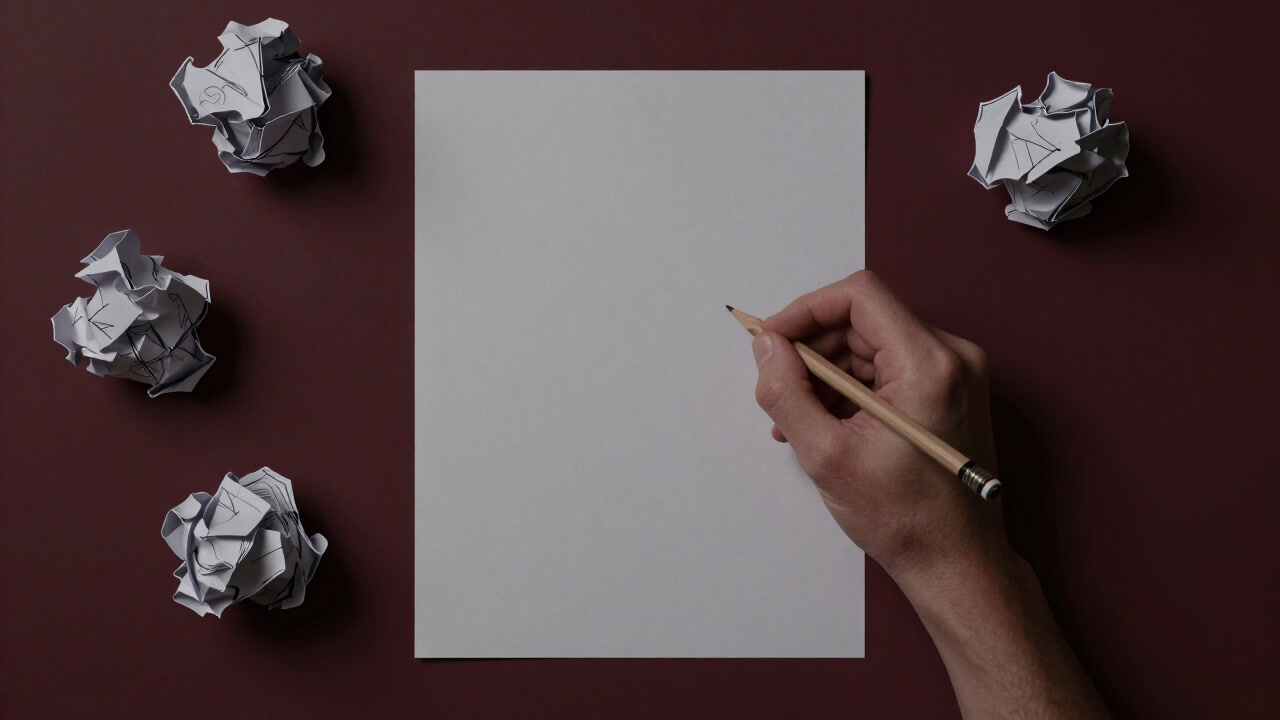 Illustration of a hand trembling while holding a pencil over a blank sheet of paper