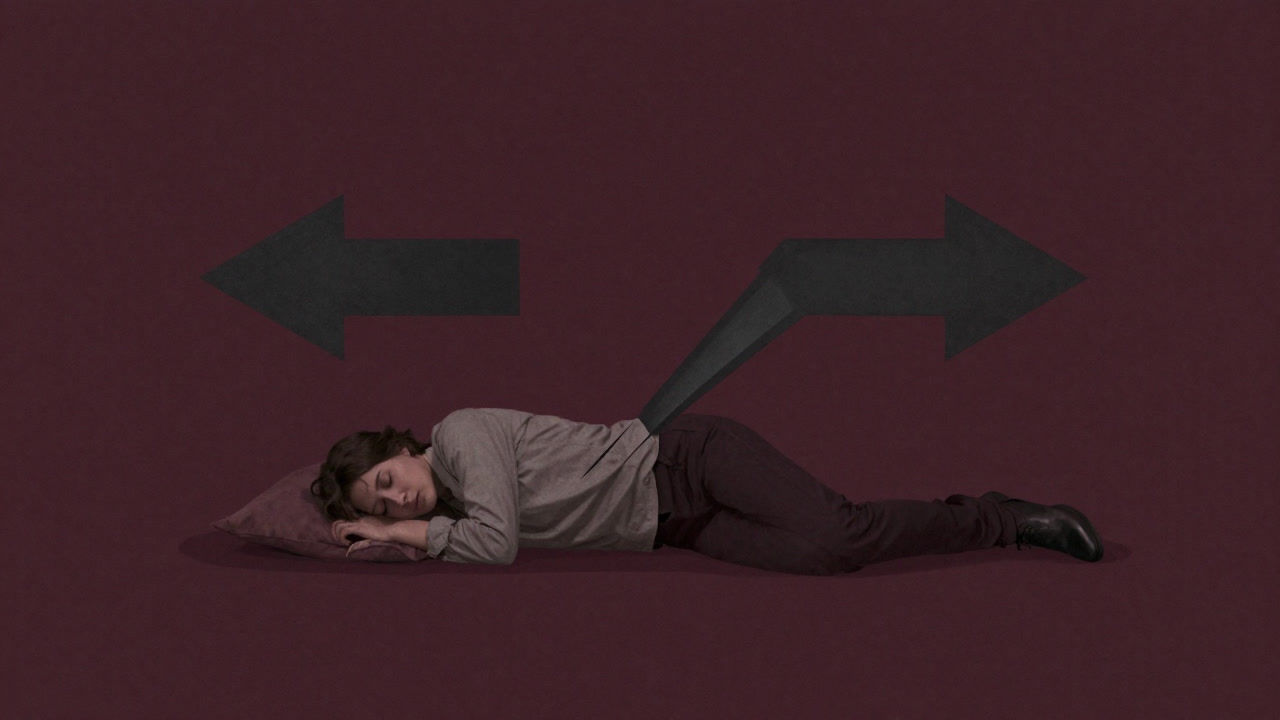 Silhouette of a person sleeping while being torn by two opposing arrows