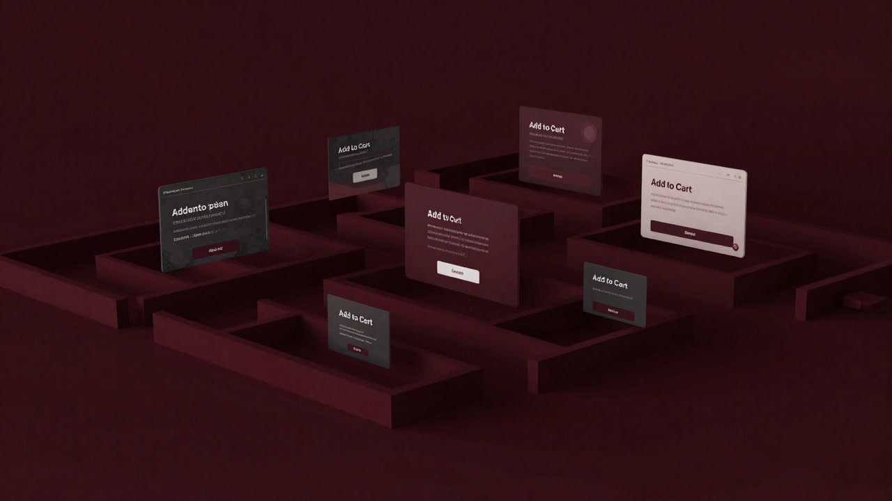 An online shopping interface surrounded by countless banners leading people into an inescapable cart labyrinth