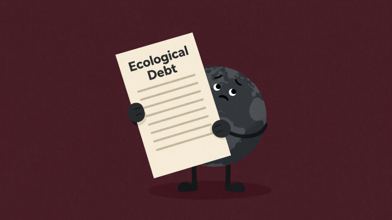 見えない請求書を抱える地球が請求書を手にしたイラスト