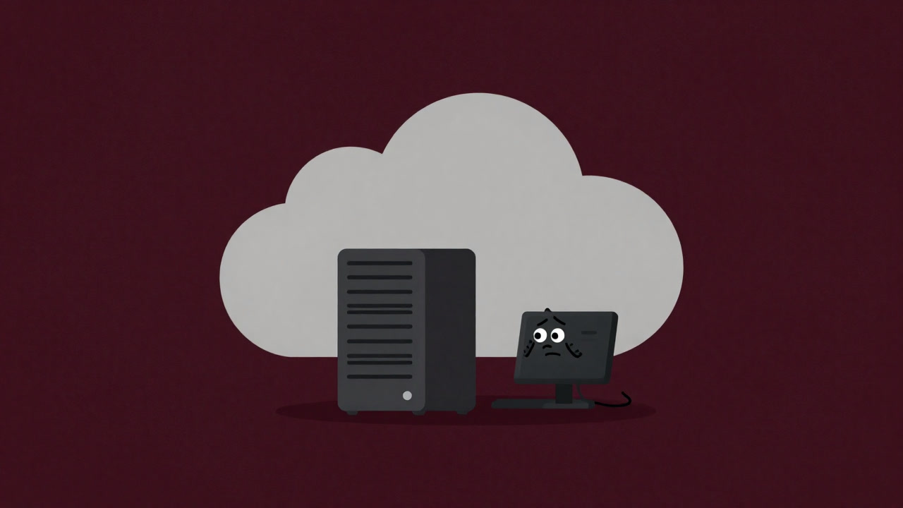 Illustration of a small server unit struggling between device and cloud