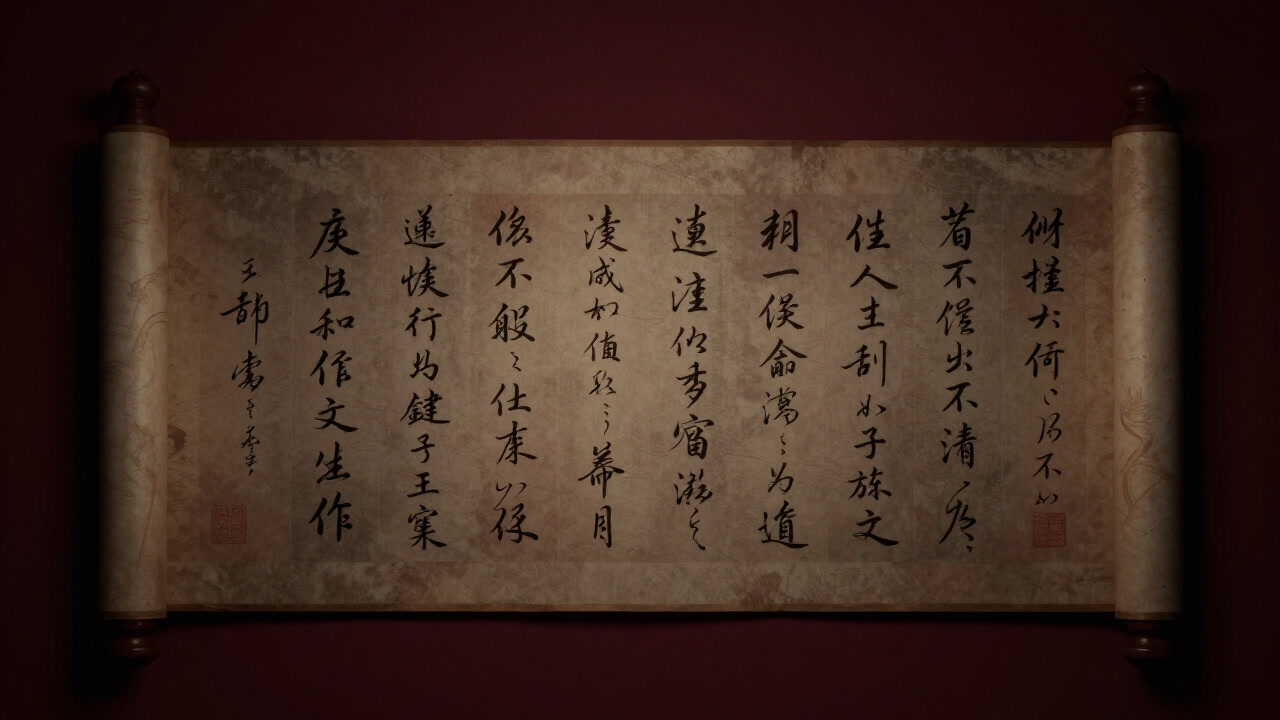 Ancient scroll displaying eight guidelines with faded characters emerging faintly
