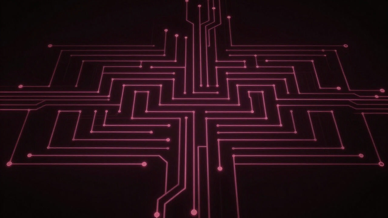 An image of a glowing electronic board in a labyrinth of wires