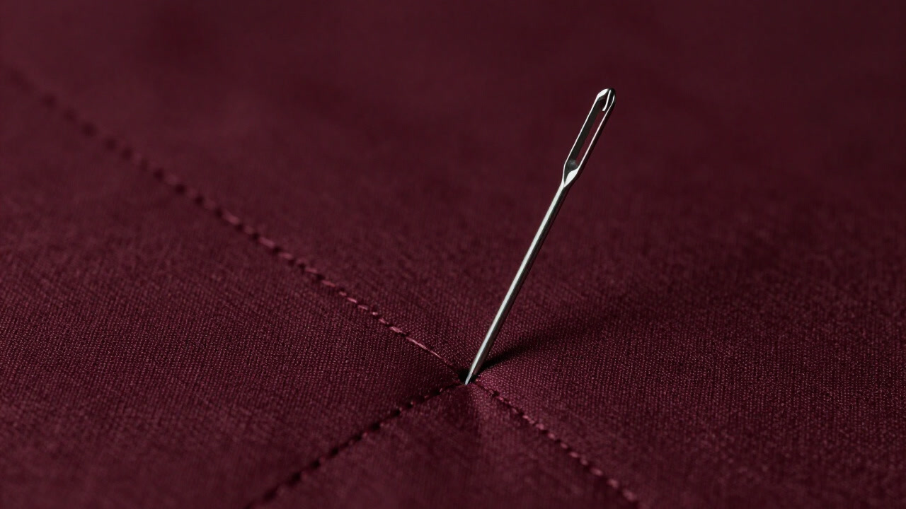 長い針が布を貫き、一針ごとに悔恨と自尊が織り交ざる静かな儀式の瞬間を捉えた写真