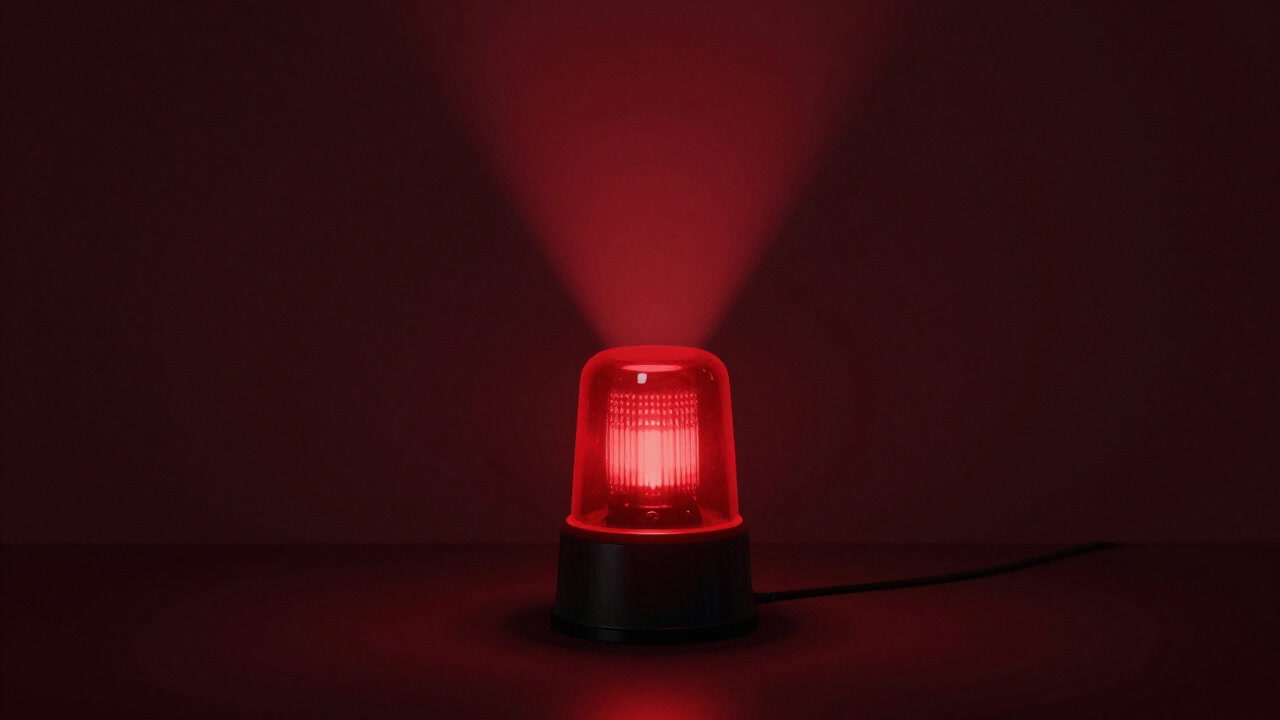 A red emergency alarm glowing dramatically in the darkness