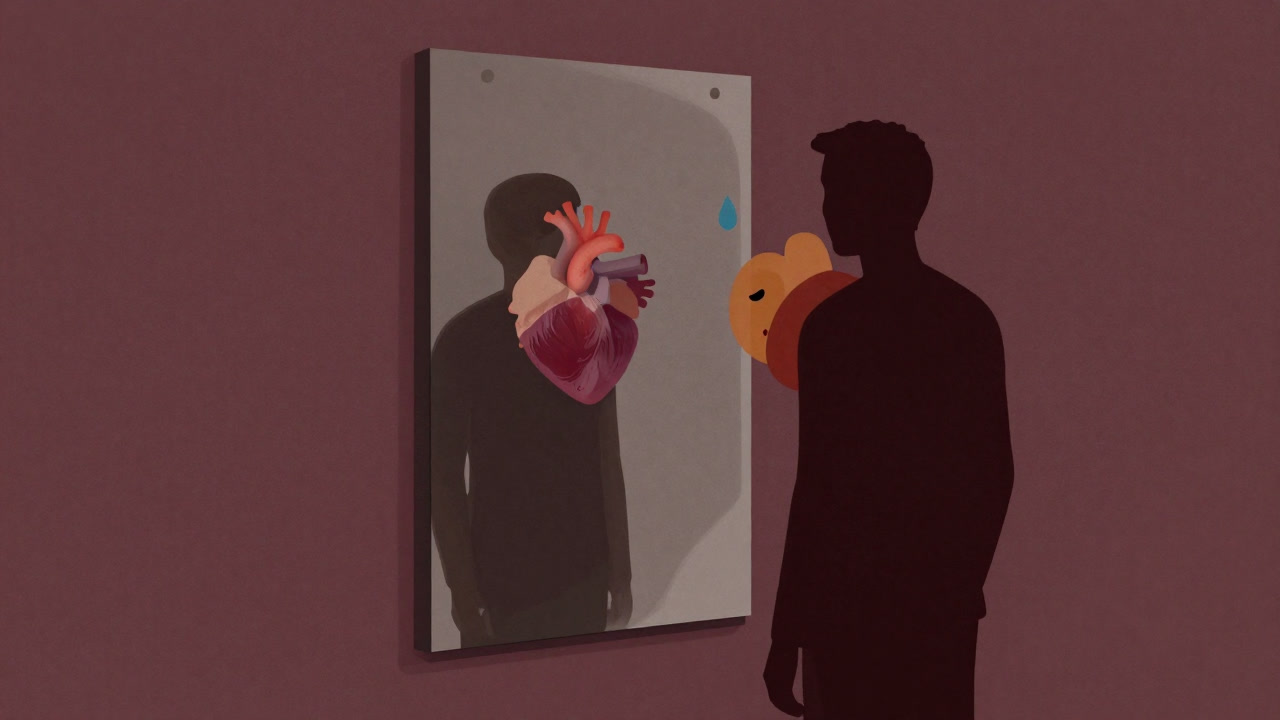 Silhouette of a person reflecting emotions in a mirror