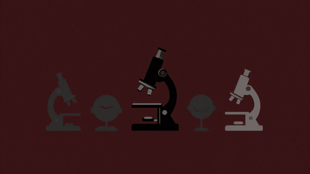 Abstract illustration of icons representing the five senses lined up under a microscope
