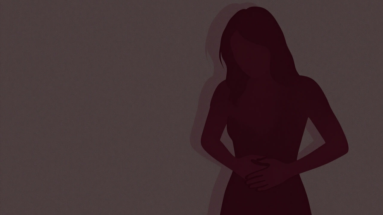 Illustration of a silhouette of a woman suffering pain in darkness