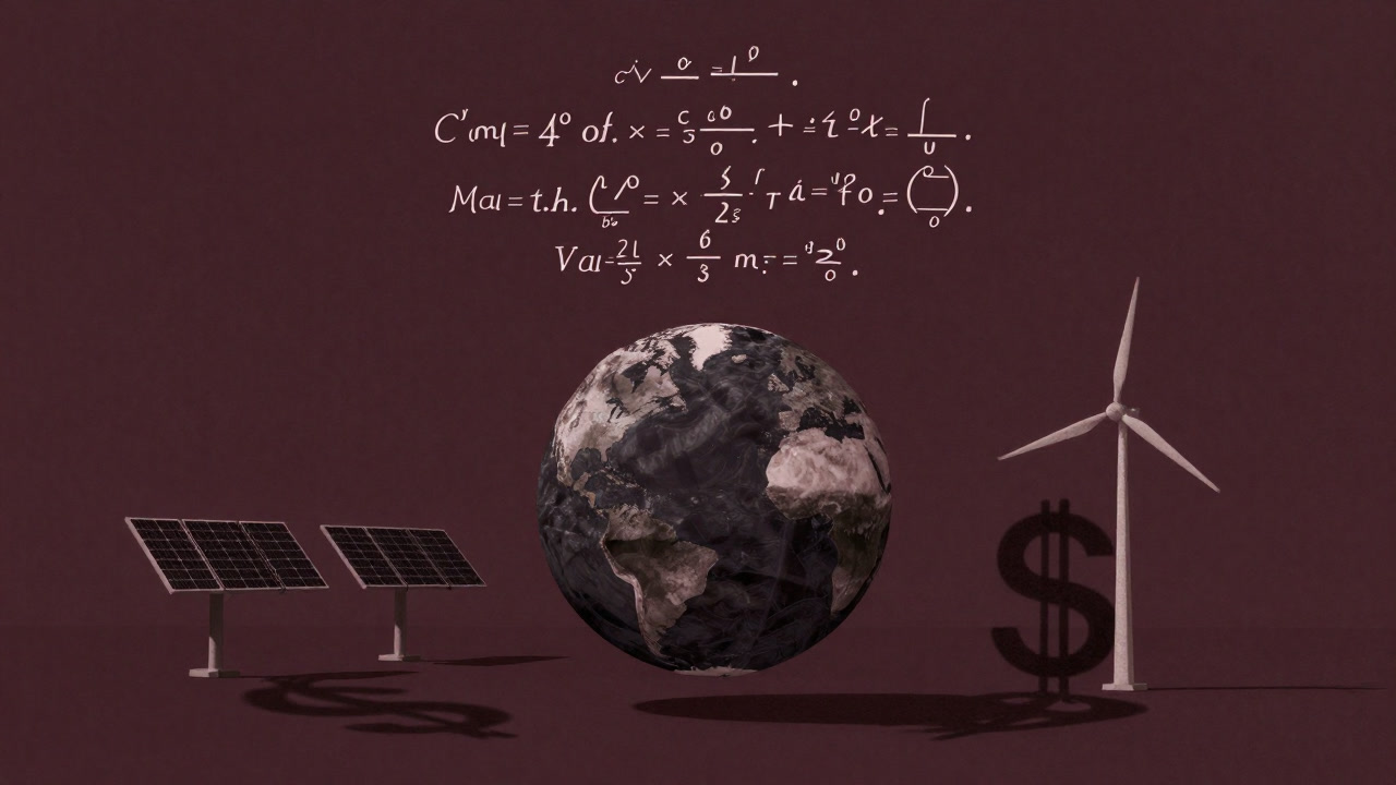 計算式とパネルの影が地球の形を描くイラスト