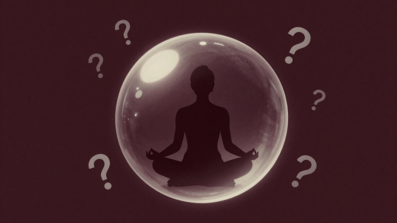 An image capturing a silhouette meditating trapped inside a translucent bubble