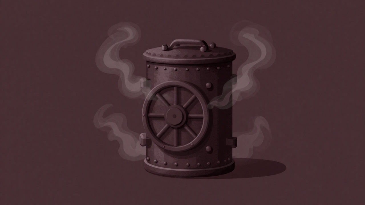 Illustration of a safe resting in the center, surrounded by swirling fumes of doubt