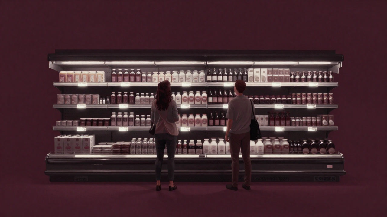 Image of store shelf stocked with glowing ethical consumption labels
